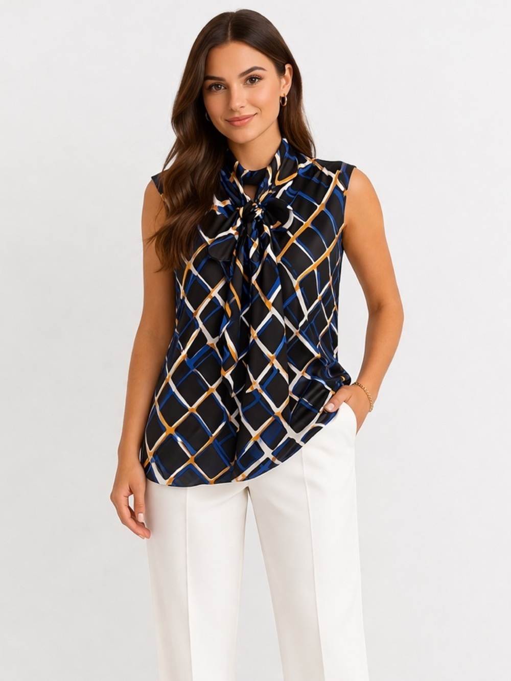 Nine West Tie-Neck Sleeveless Blouse